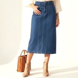 Sierra West Womens Denim Midi‎ Skirt Long Blue Western Style Size 11